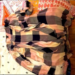 Pink and navy blue plaid shirt jacket